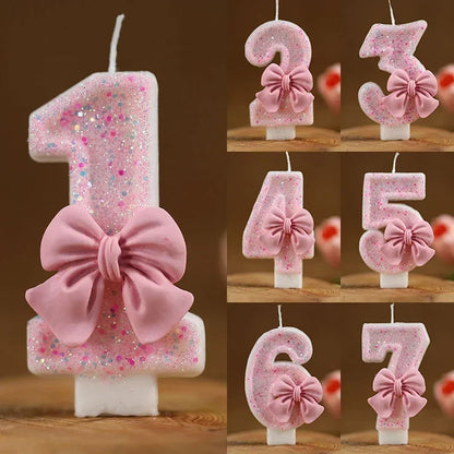 Pink Glitter Number Cake Candle